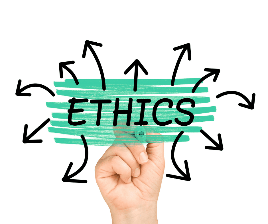 Conceito de ética com setas apontando para a palavra ética em uma foto de fundo branco