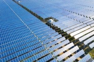 Champs montrant des rangées et des rangées de panneaux solaires