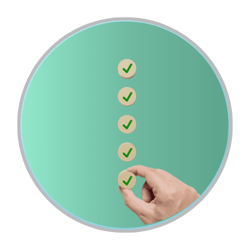 hand holding wooden blocks with green ticks