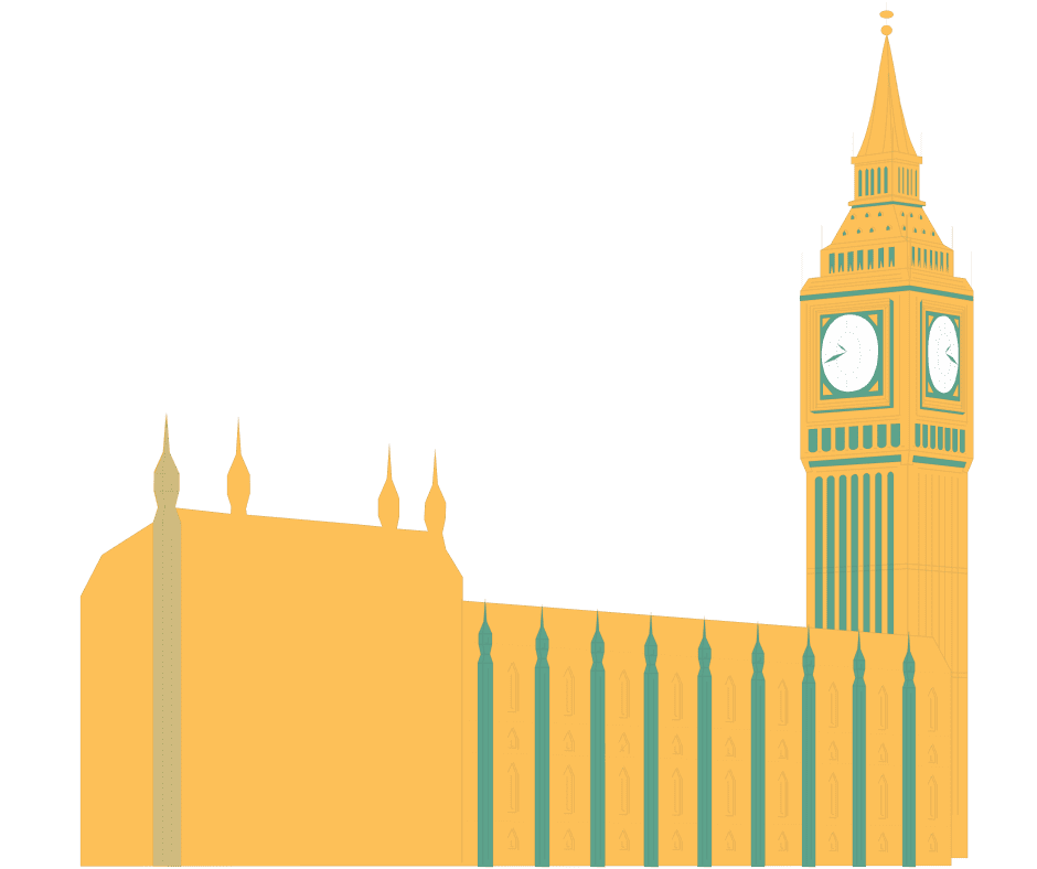 Illustrated big ben in yellow with green highlights