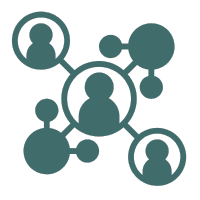 green circles connected with lines and silhouette of people in the circles