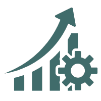 bar chart and cog with an upwards arrow