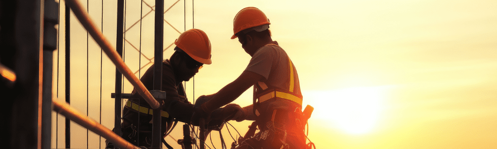 Supplier Solutions - People working at height on a construction site at sunset