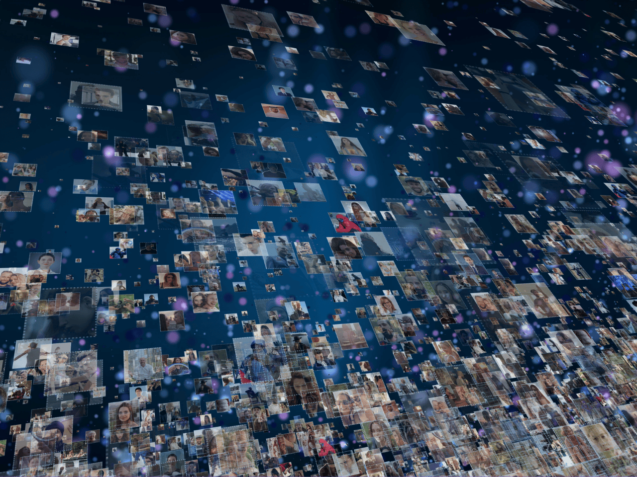 Hundreds of photos of people on a blue background