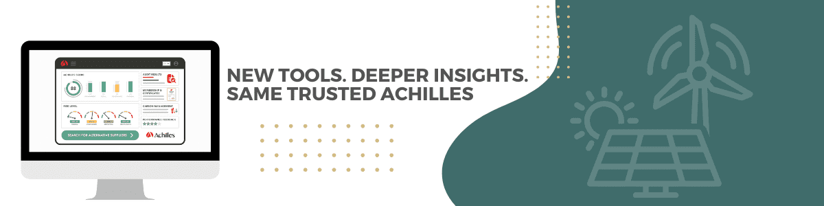 computer screen with analytics dashboard. on the left and on the right a green curved shape with solar panel and wind turbine faded overlayed icons