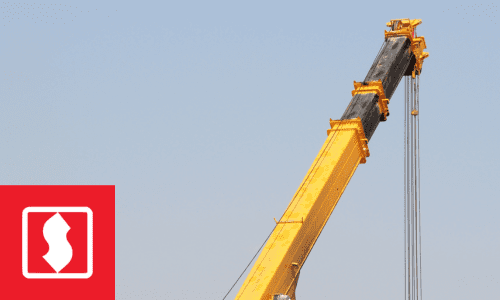 Sanghvi Movers crane next to a company Logo