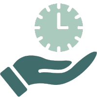 green hand icon with lighter green clock