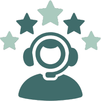 customer service figure green with headset and stars above