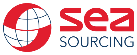 Seasourcing logo - a red and black globe with the word sea in red and sourcing underneath in black