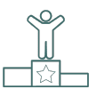 win business green icon
person outline standing on a podium with a star on.