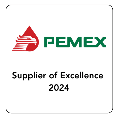 PEMEX logo and the words supplier of excellence 2024 in recognition of Achilles.