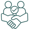 an icon of two people shaking hands with a check mark in the middle
