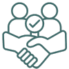 an icon of two people shaking hands with a check mark in the middle