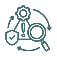 Achilles Icon showing hazards and magnifying glass