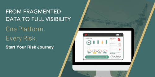 banner image promoting the achilles platform, team and green colours with a construction site image and computer with a dashboard