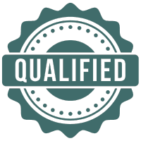 Qualified icon, word qualified within a border 