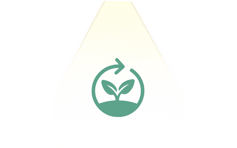 Icon showing spotlight shining on sustainability icon