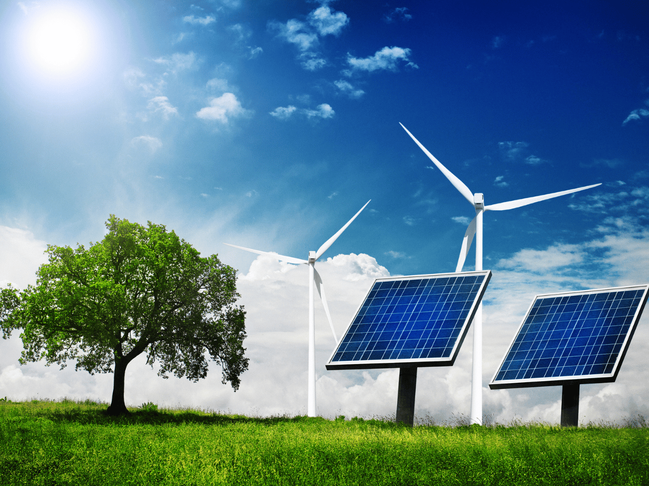 Solar panels and wind turbines supporting Australia’s renewable energy transition