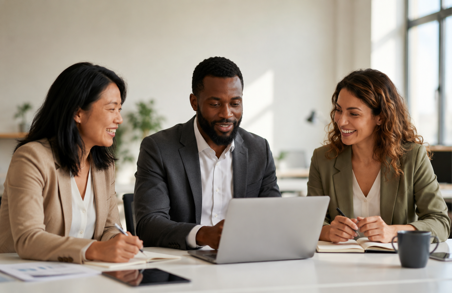 Procurement team reviewing supplier risk information on a laptop