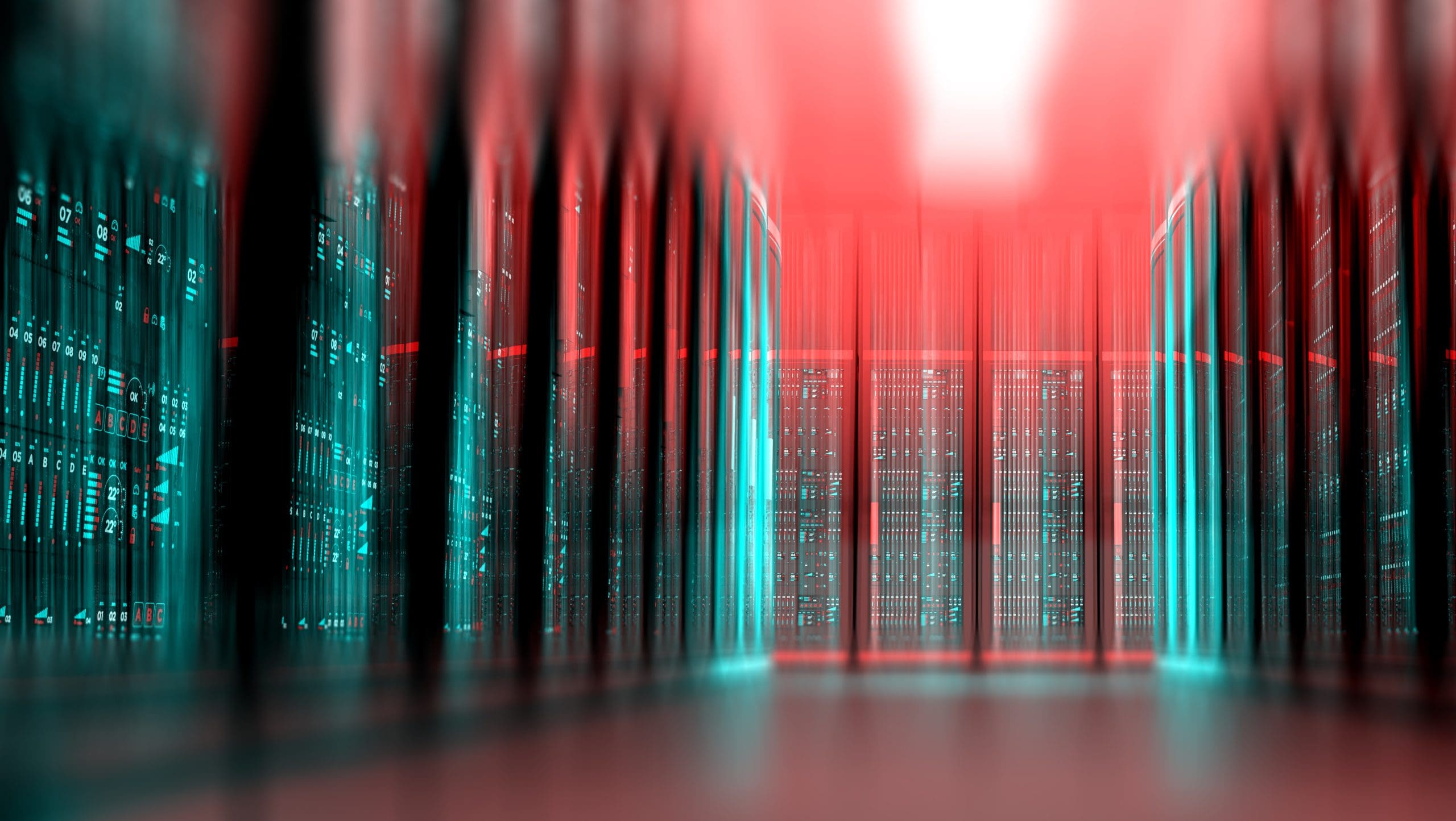 Futuristic data center with focus effect